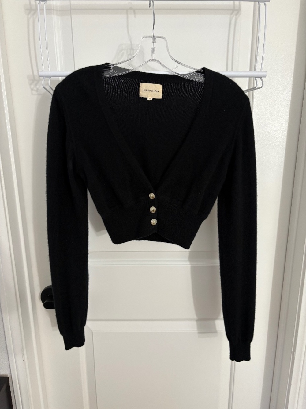 LOULOU STUDIO Batiki Cashmere Crop Cardigan Black Size Small